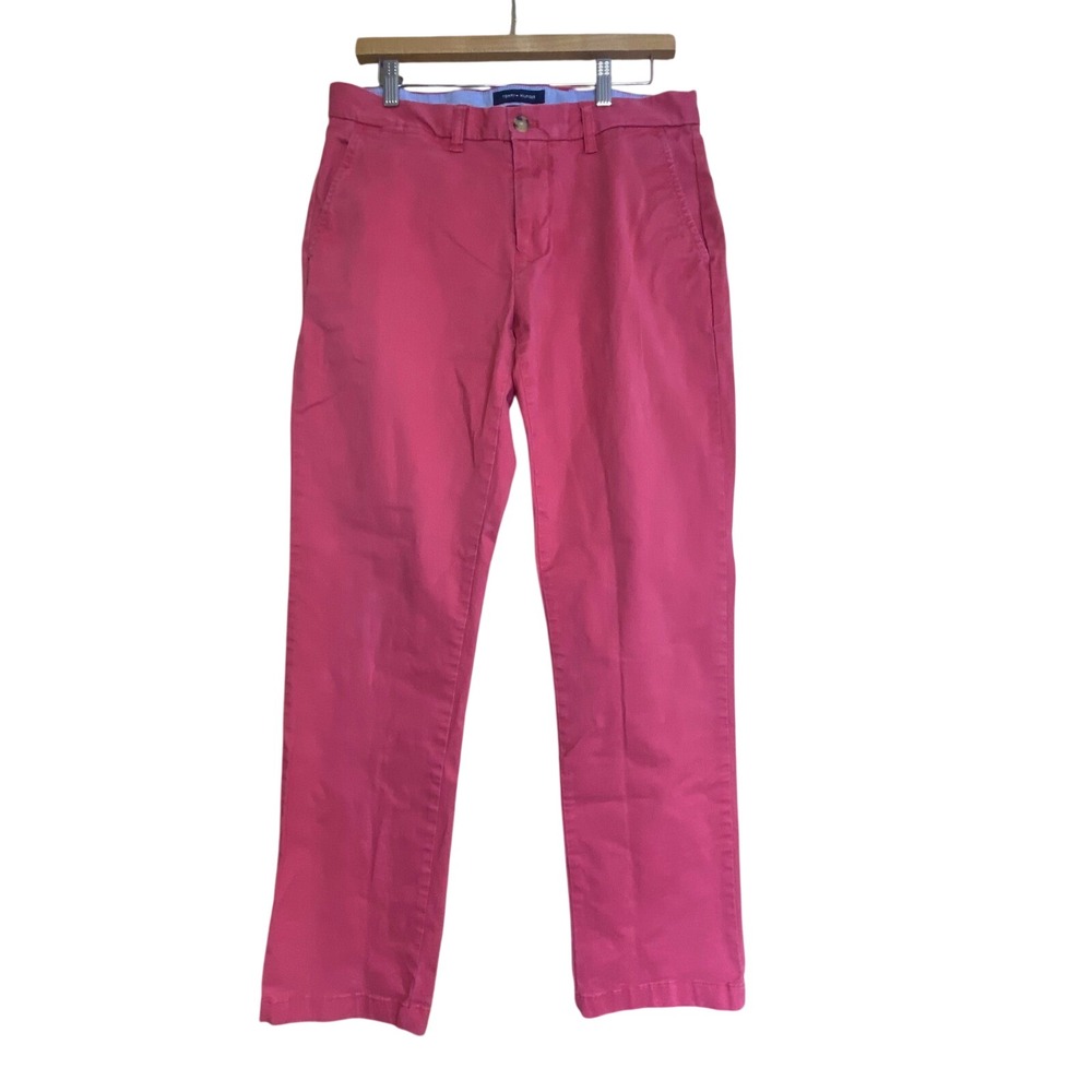 Tommy Hilfiger Mens 32/32 Custom Fit Chino Pants Pink Cotton Stretch 08578B9005